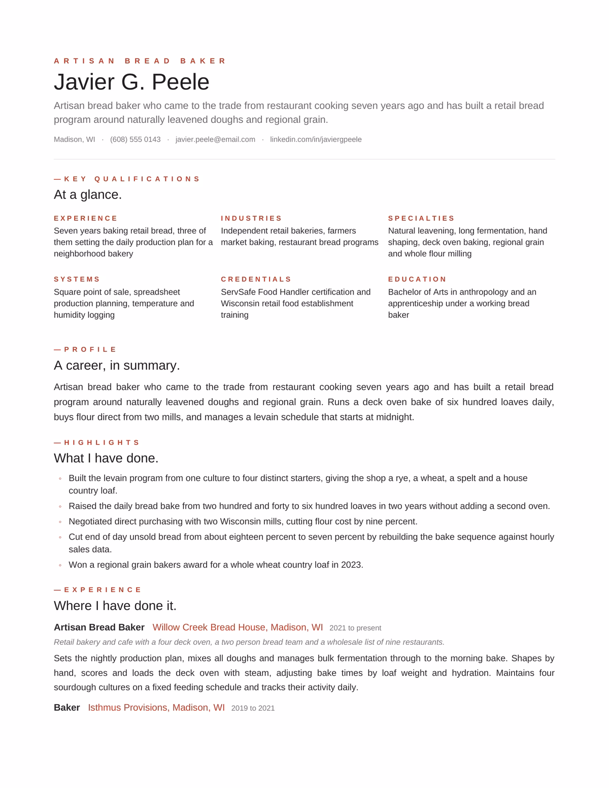 Editorial resume design for Baker