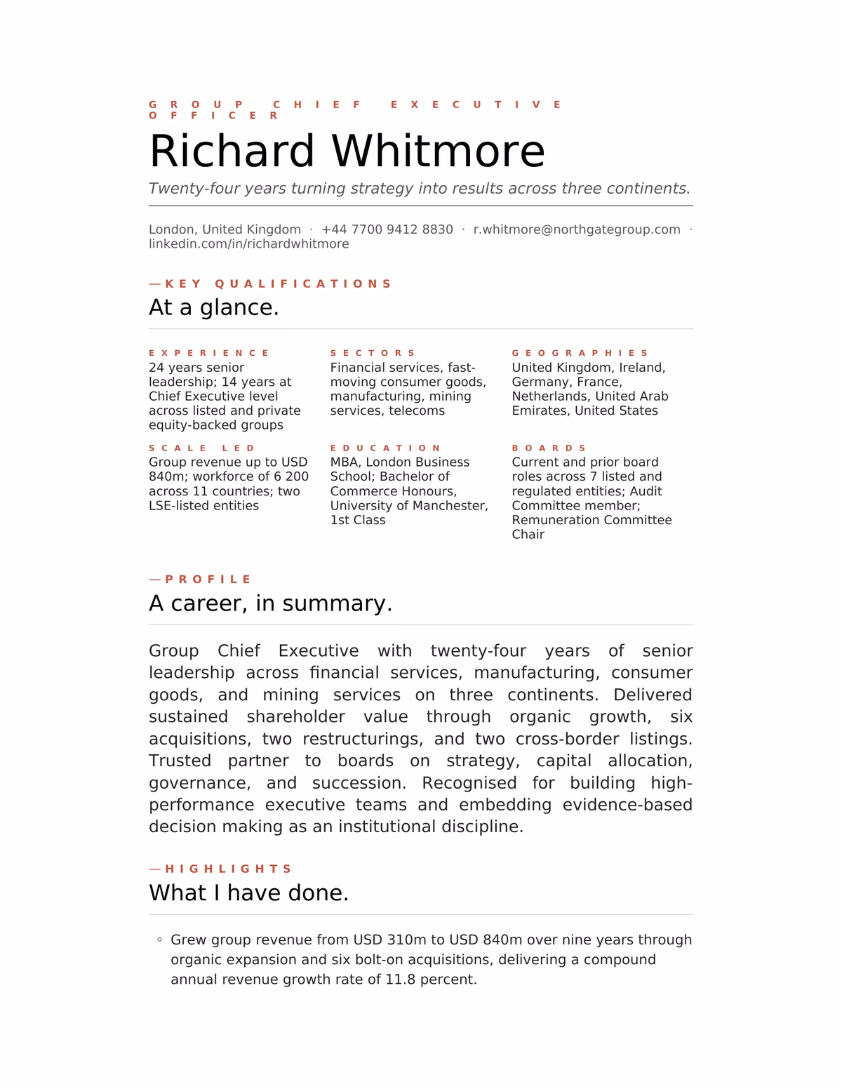 CEO EXEC 03 Editorial resume design for CEO