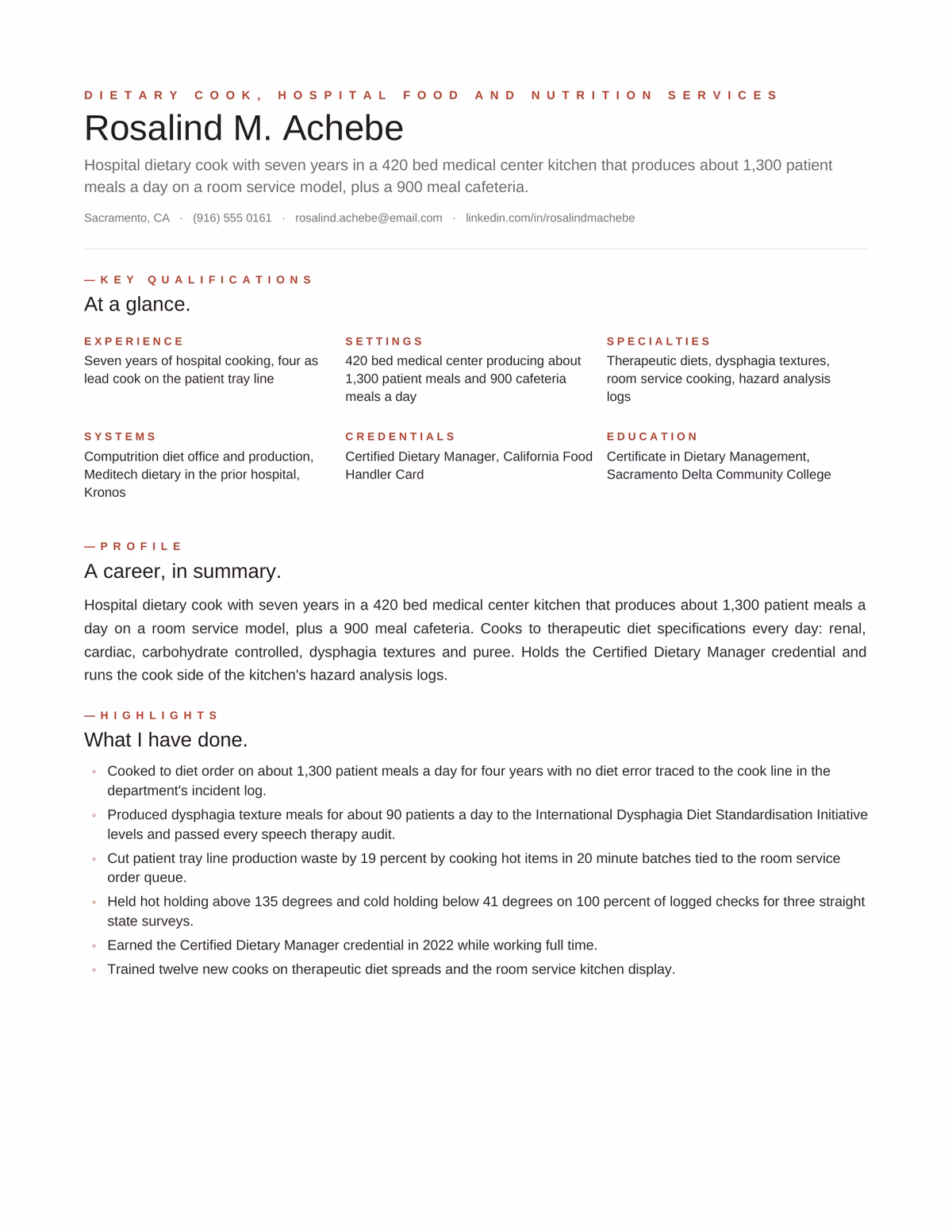 Editorial resume design for Cook