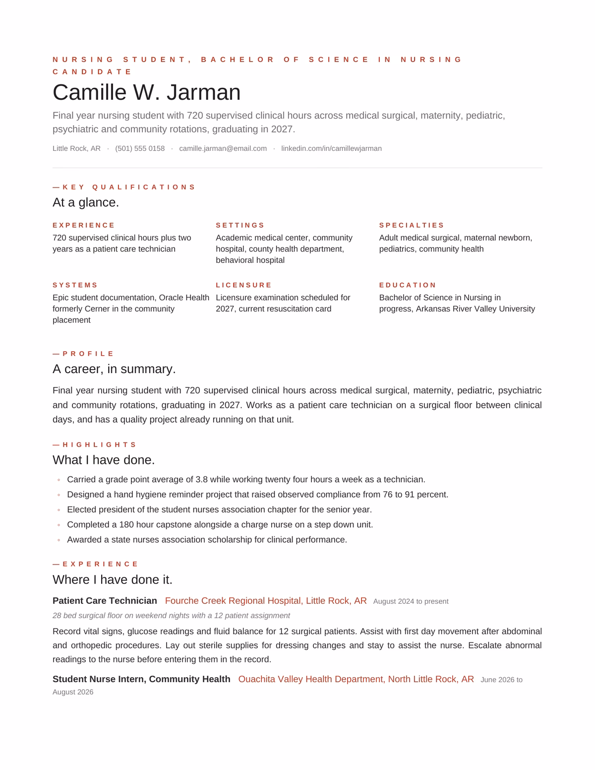 Editorial resume design for Nurse