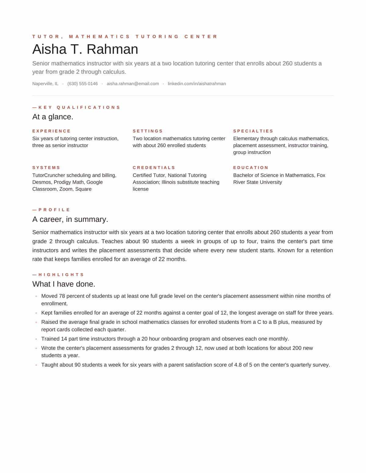 Editorial resume design for Tutor